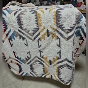 Pendleton White Sands Twin Sherpa Fleece Blanket Reversible Aztec Southwest EUC